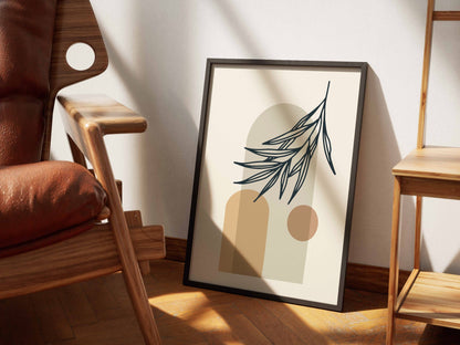 Blue Leaf Neutral Blocks Botanical Poster
