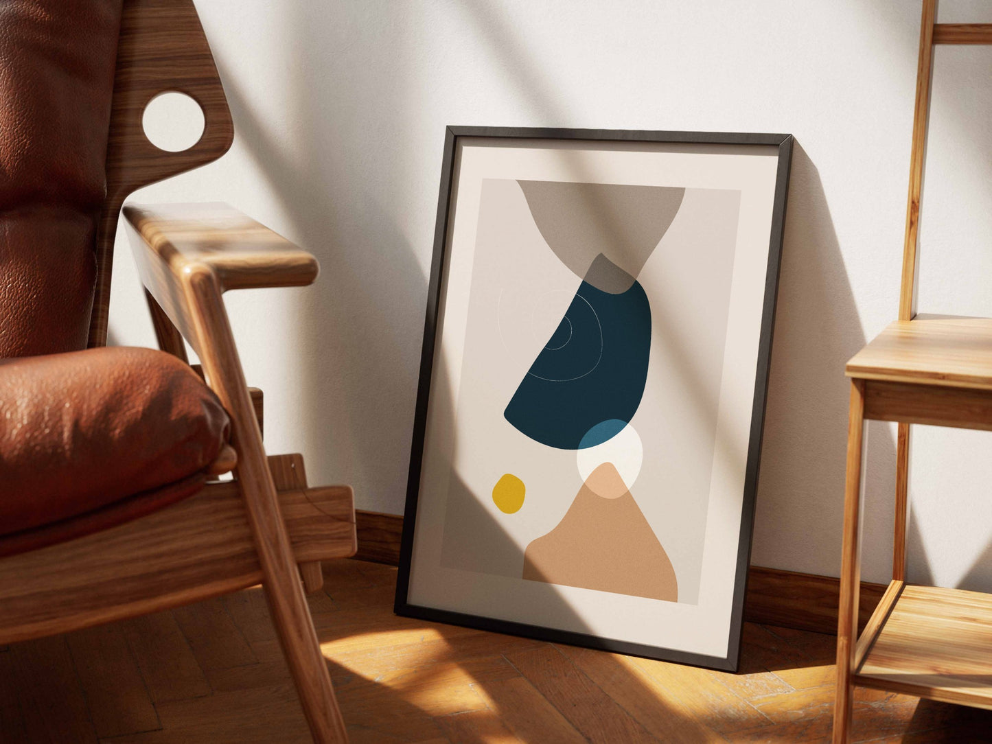 Navy Tan Angular Balance Abstract Poster