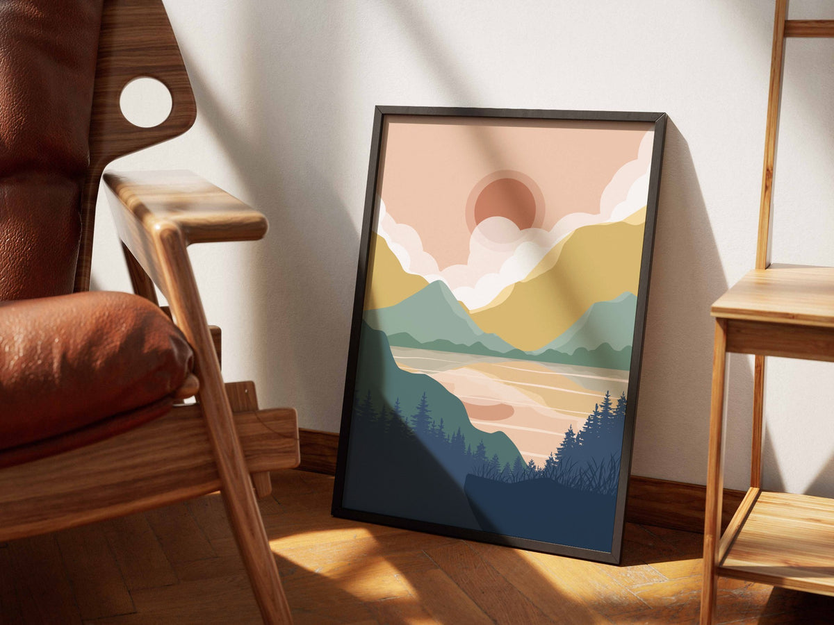 Pastel Mountain Valley Abstract Poster