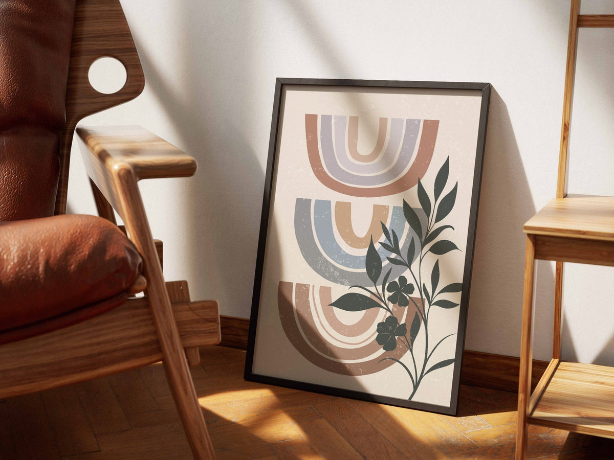 Blue Rust Rainbow Botanical Abstract Poster