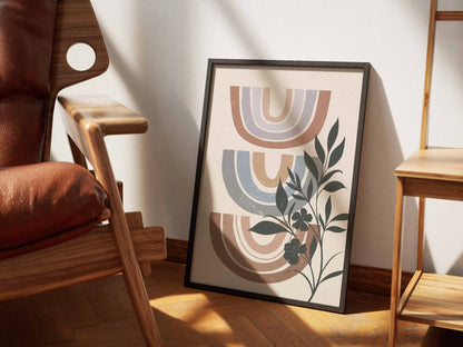 Blue Rust Rainbow Botanical Abstract Poster
