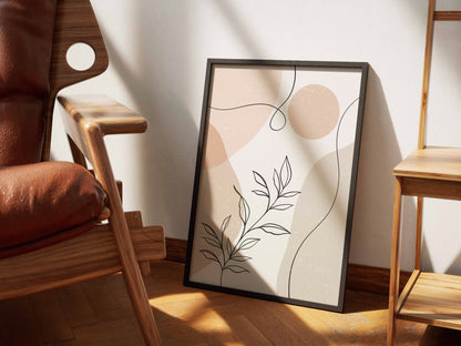 Beige Fine Line Botanical Circles Abstract Poster