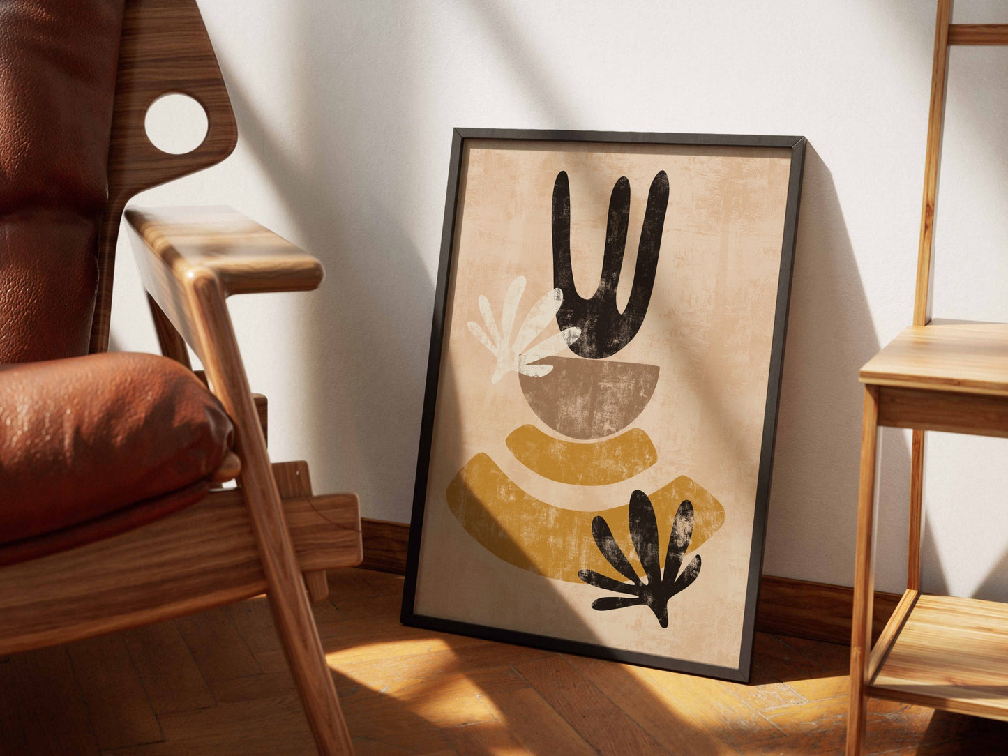 Ochre Black Neutral Linear Abstract Poster