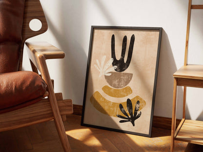 Ochre Black Neutral Linear Abstract Poster
