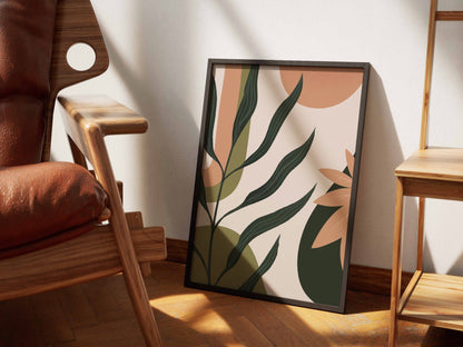Forest Green Peach Botanical Layers Abstract Poster
