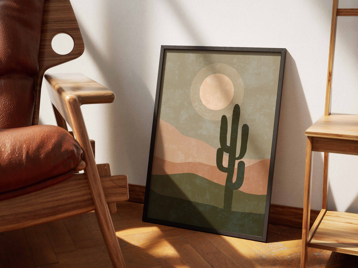 Olive Cactus Moon Landscape Poster