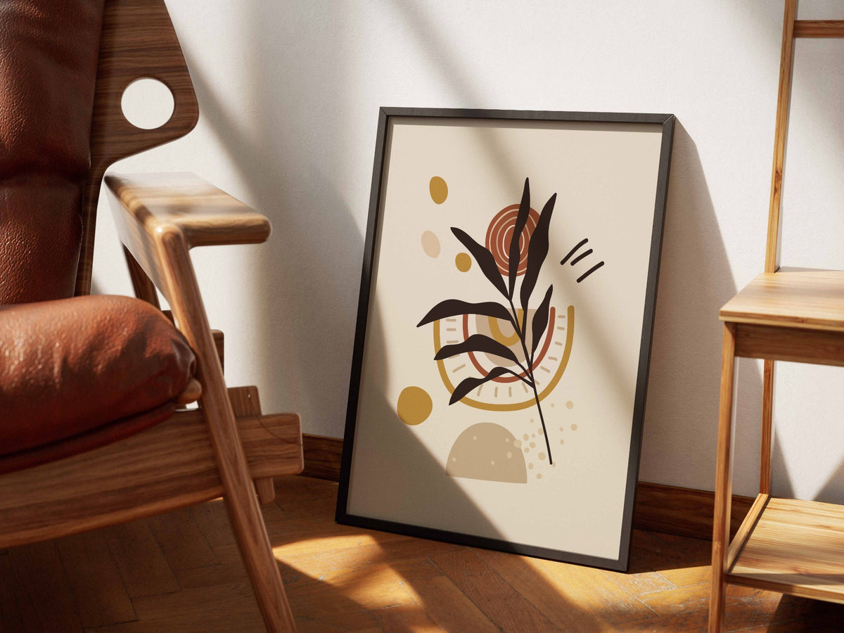 Ochre Botanical Linework Abstract Poster