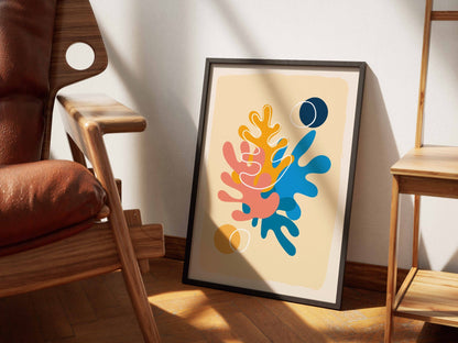 Orange Blue Botanical Shapes Poster