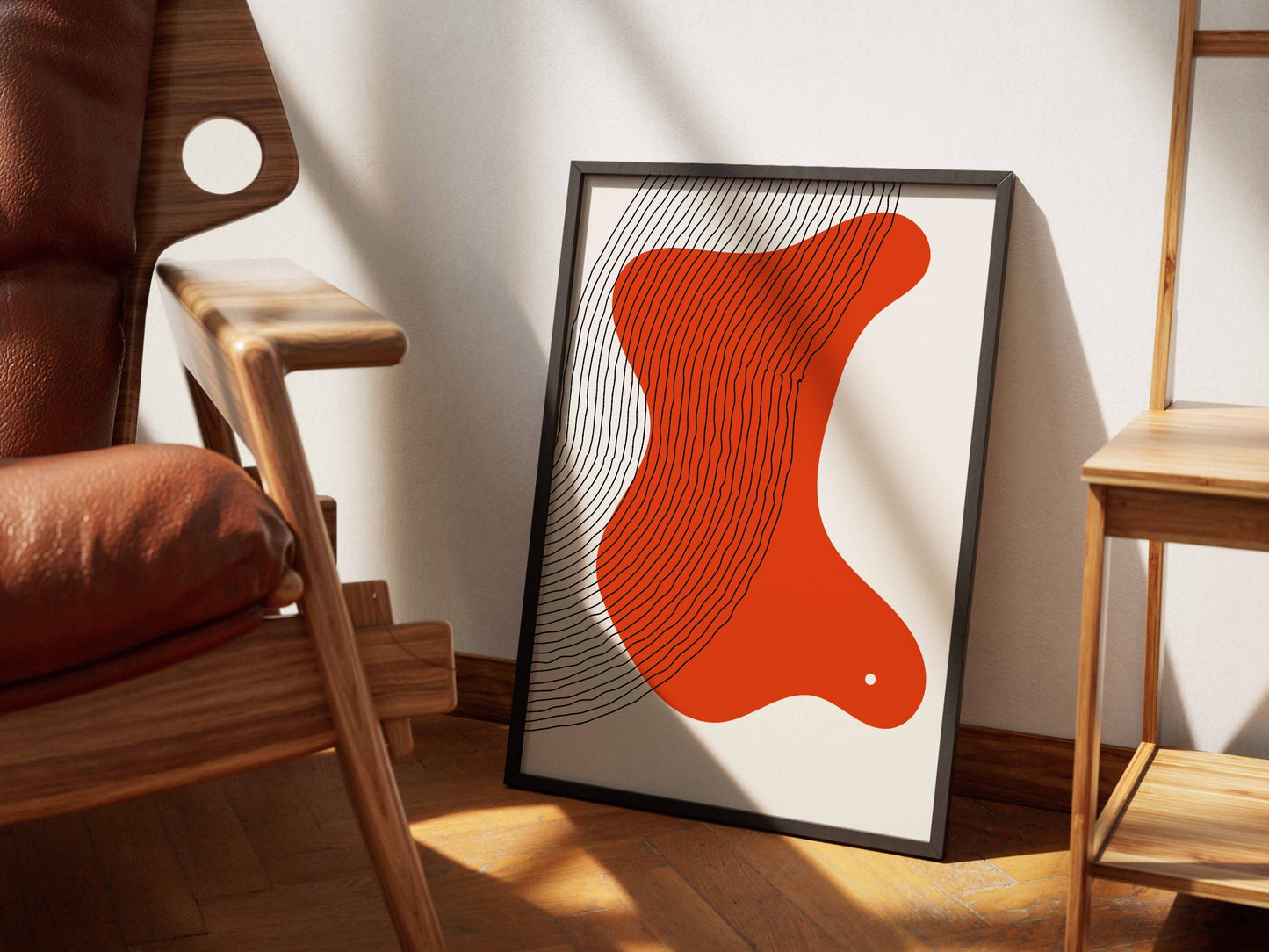 Red Orange Flowing Shape Abstract Poster