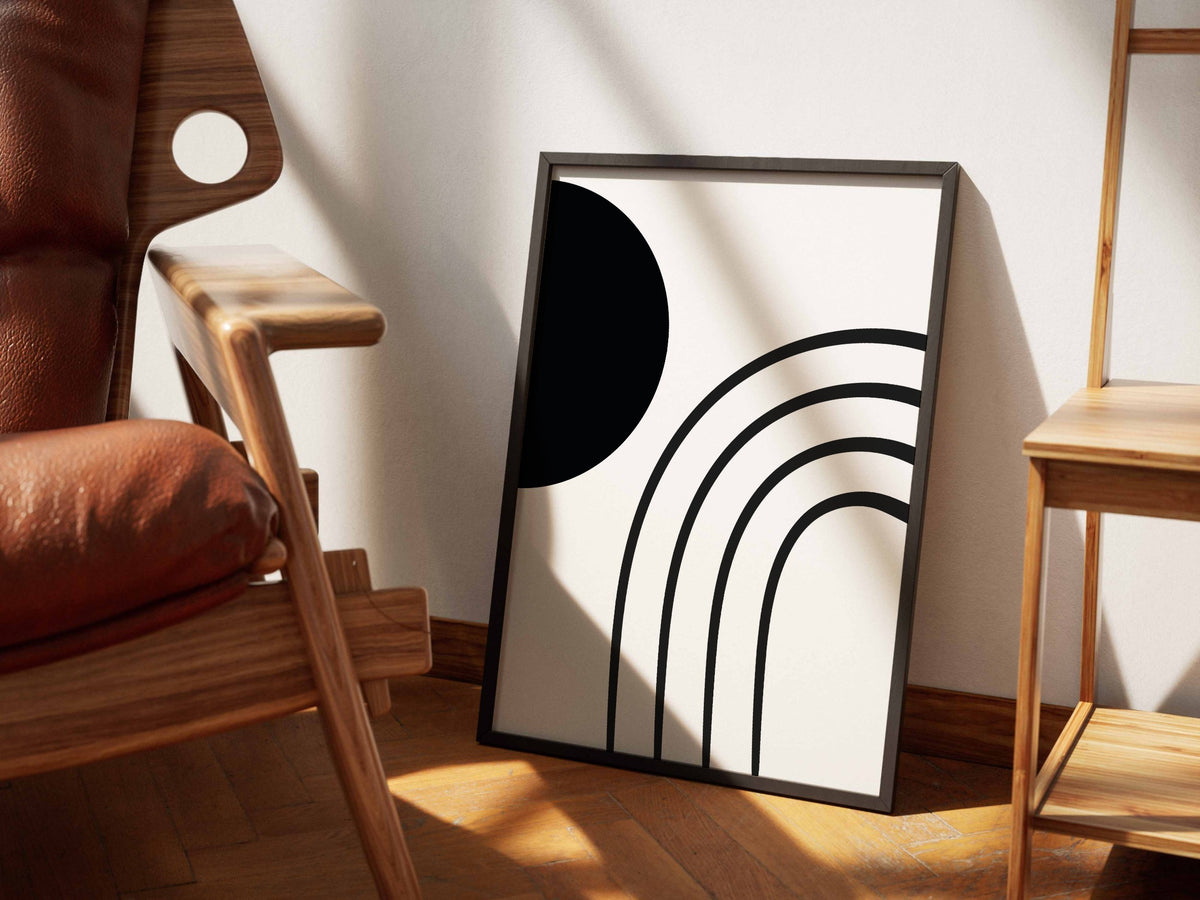 Black Rainbow Curve Abstract Poster