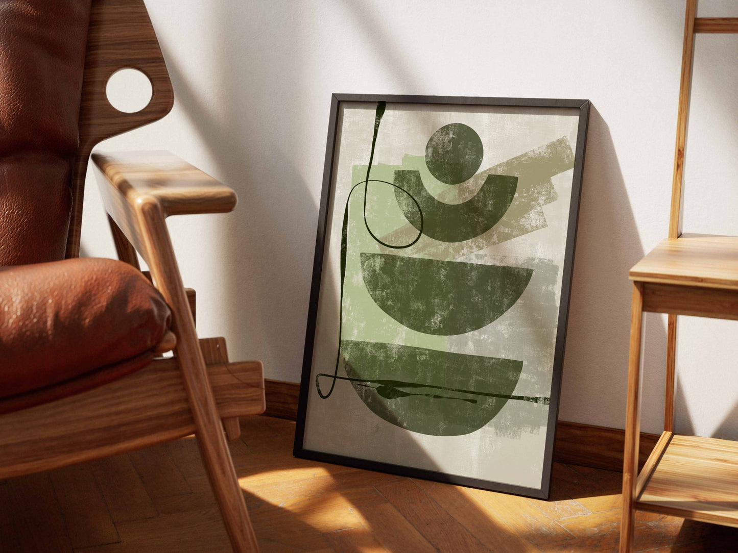 Olive Green Layered Curves Abstract Poster