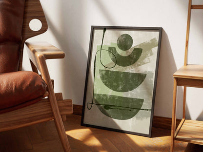 Olive Green Layered Curves Abstract Poster