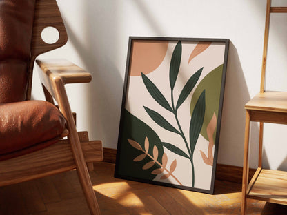 Sage Terracotta Leaf Flow Abstract Poster