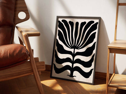Black White Fan Bloom Abstract Poster