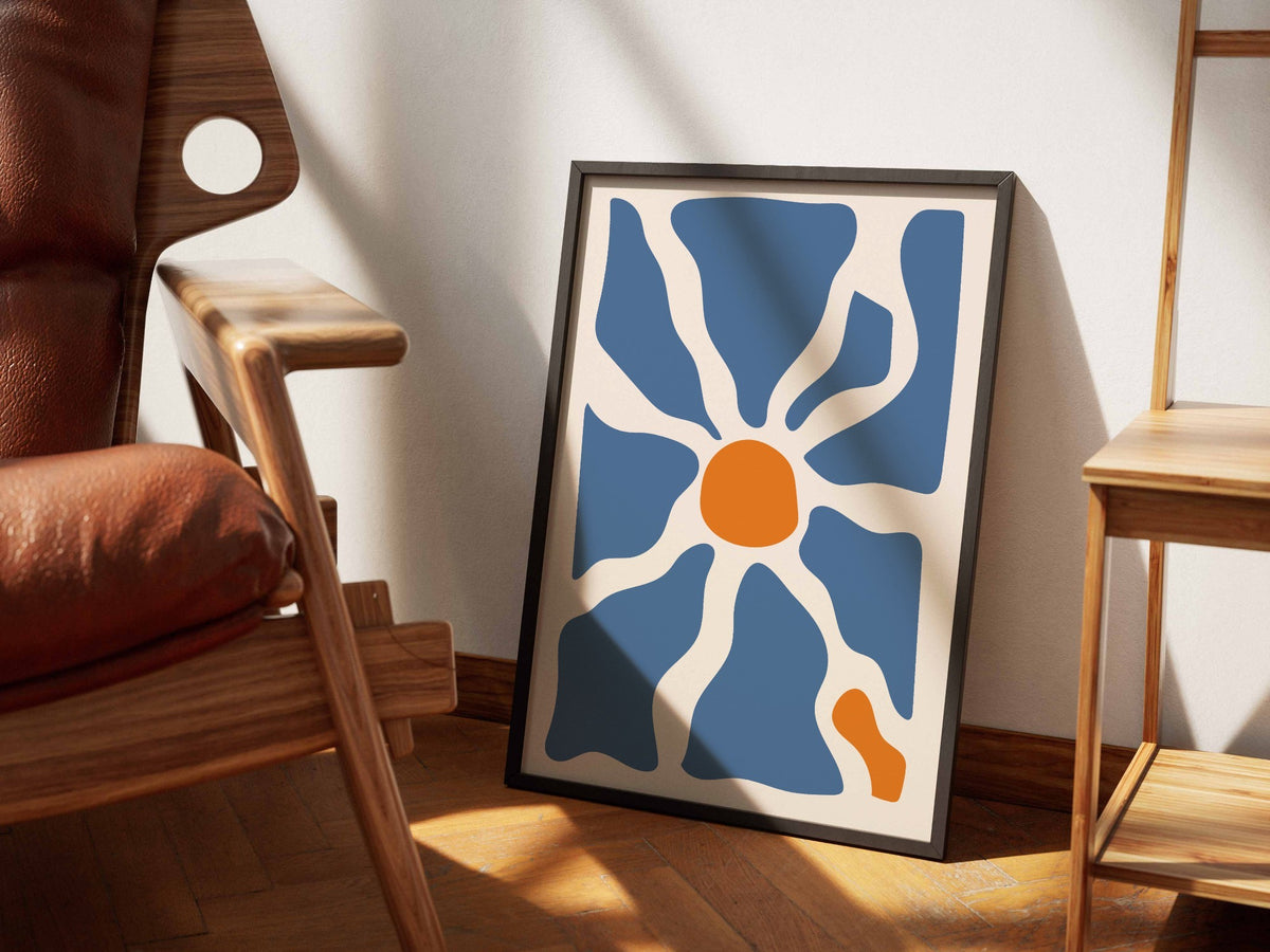 Blue Radiating Flower Abstract Poster
