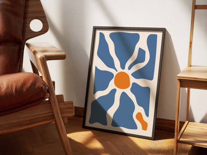 Blue Radiating Flower Abstract Poster
