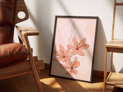 Coral Botanical Linework Abstract Poster
