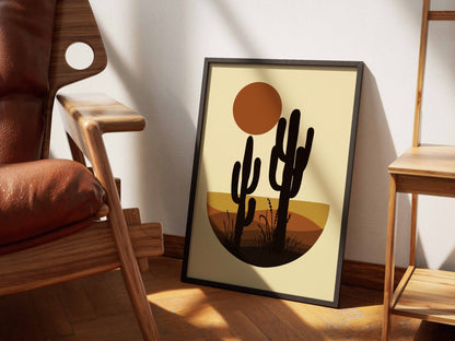 Golden Desert Cacti Sunset Poster