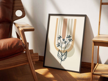 Beige Striped Blossom Abstract Poster