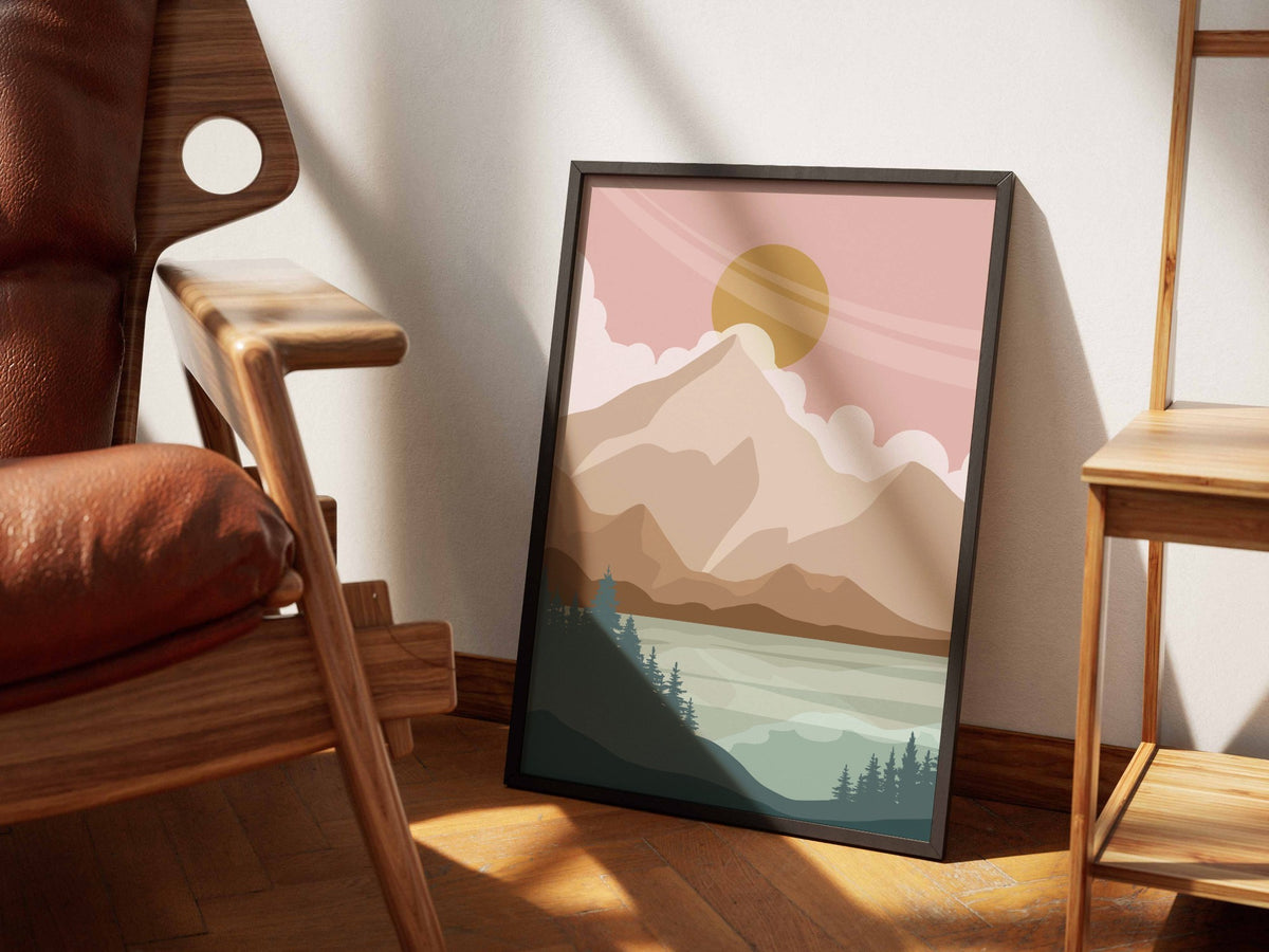Blush Mountain Lake Abstract Poster