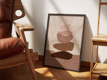 Brown Neutral Stacked Forms Abstract Poster