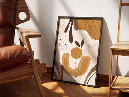 Brown Ochre Botanical Forms Abstract Poster