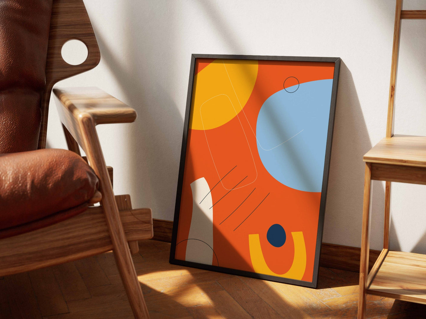 Coral Blue Colour Block Organic Abstract Poster