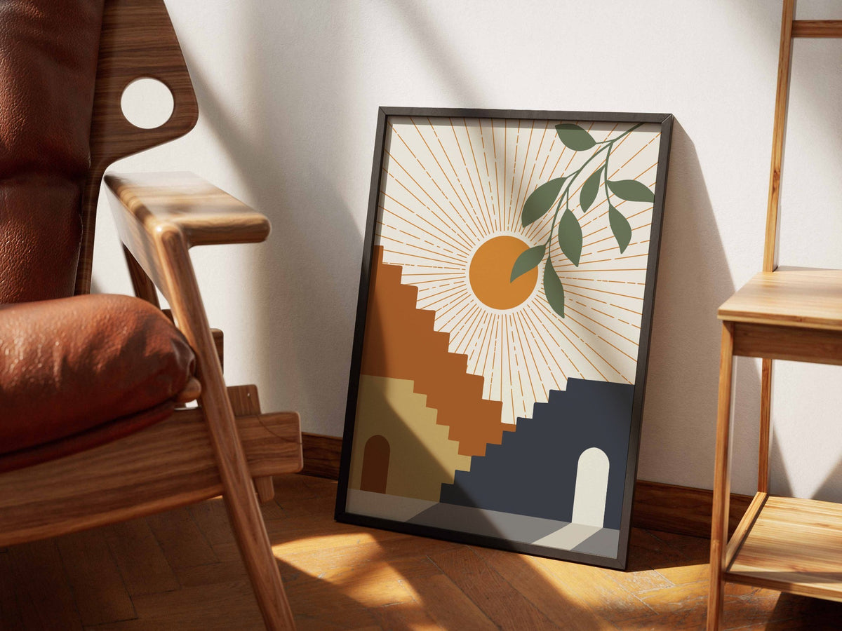 Ochre Green Botanical Stairway Abstract Poster