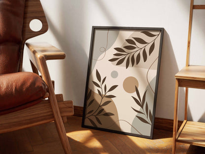 Beige Brown Botanical Silhouette Collage Poster