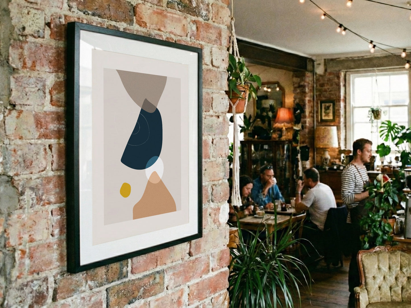 Navy Beige Tapered Shape Abstract Poster