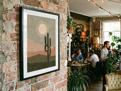 Olive Cactus Moon Landscape Poster