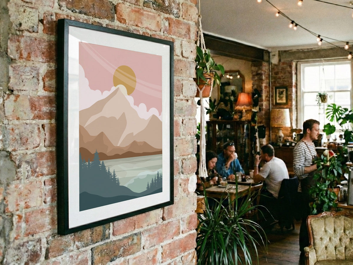 Blush Mountain Lake Abstract Poster