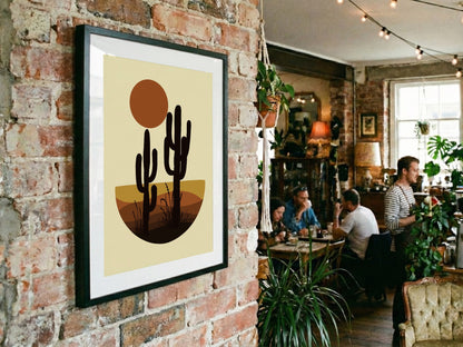 Golden Desert Cacti Sunset Poster