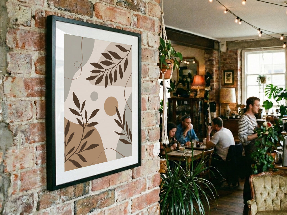 Beige Brown Botanical Silhouette Collage Poster