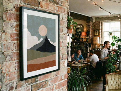 Teal Moon Mountain Abstract Poster