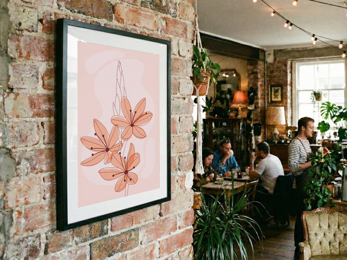 Coral Botanical Linework Abstract Poster