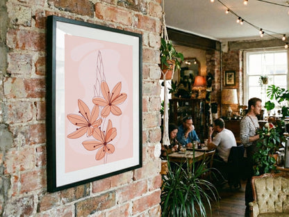 Coral Botanical Linework Abstract Poster