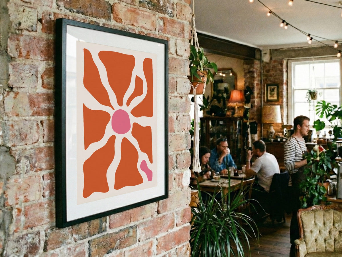 Coral Radiating Flower Abstract Poster