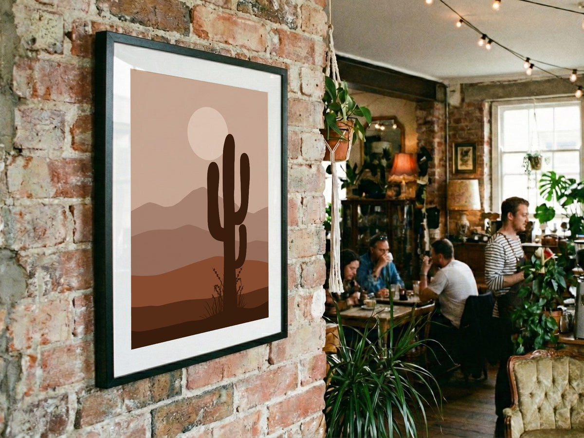 Brown Desert Cactus Sunset Poster