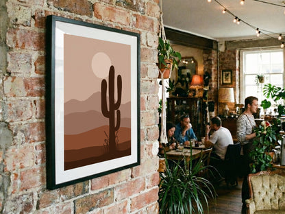 Brown Desert Cactus Sunset Poster