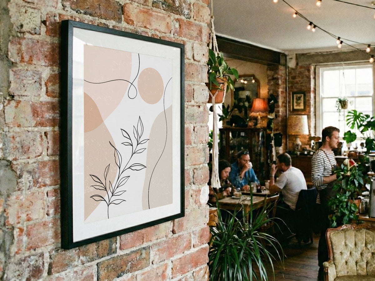 Beige Fine Line Botanical Circles Abstract Poster