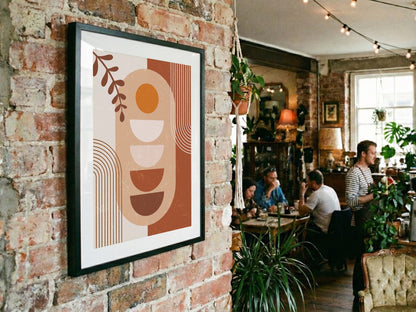 Terracotta Beige Retro Botanical Geometry Poster