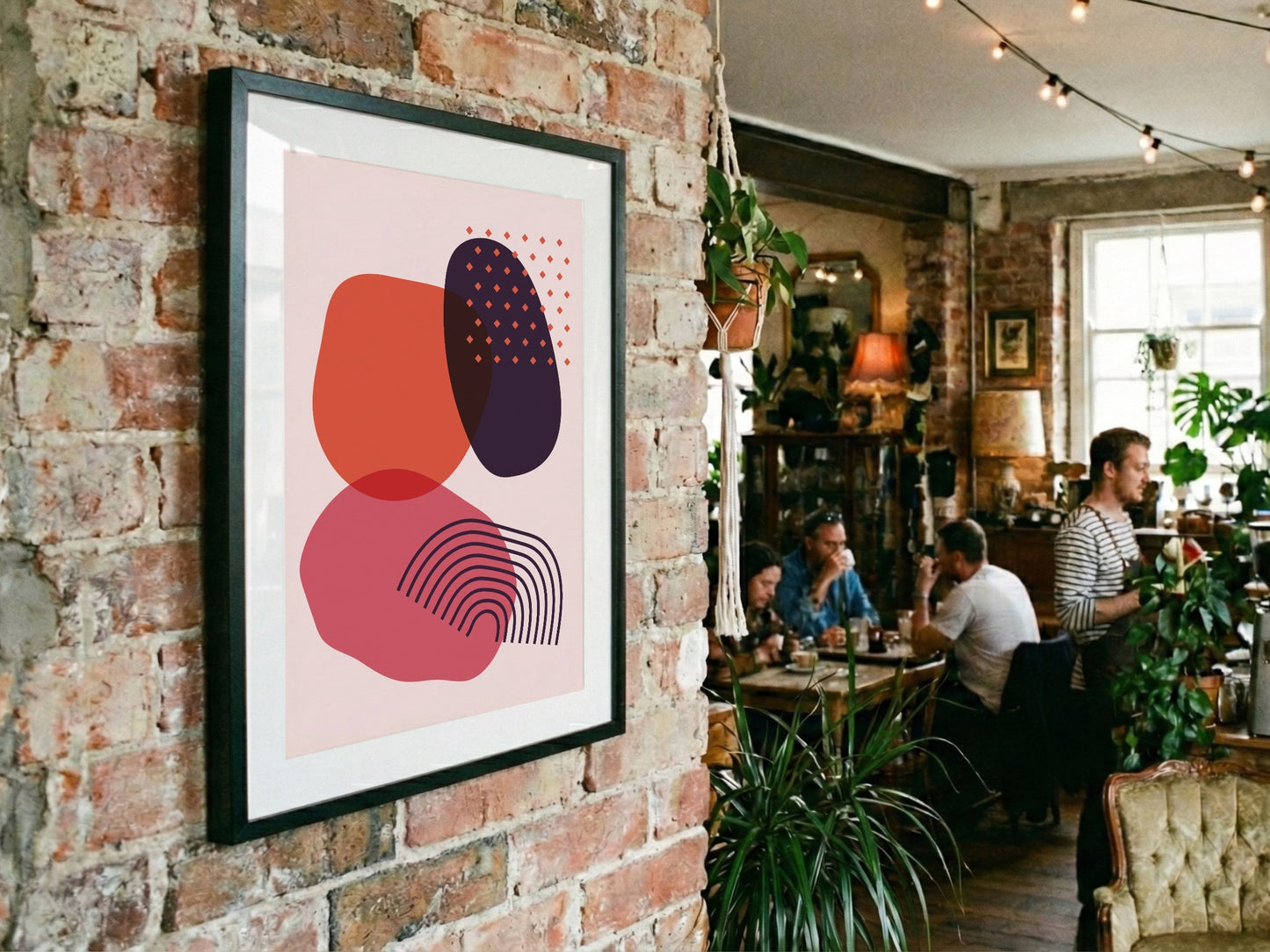 Pink Navy Layered Graphic Forms Abstract Poster