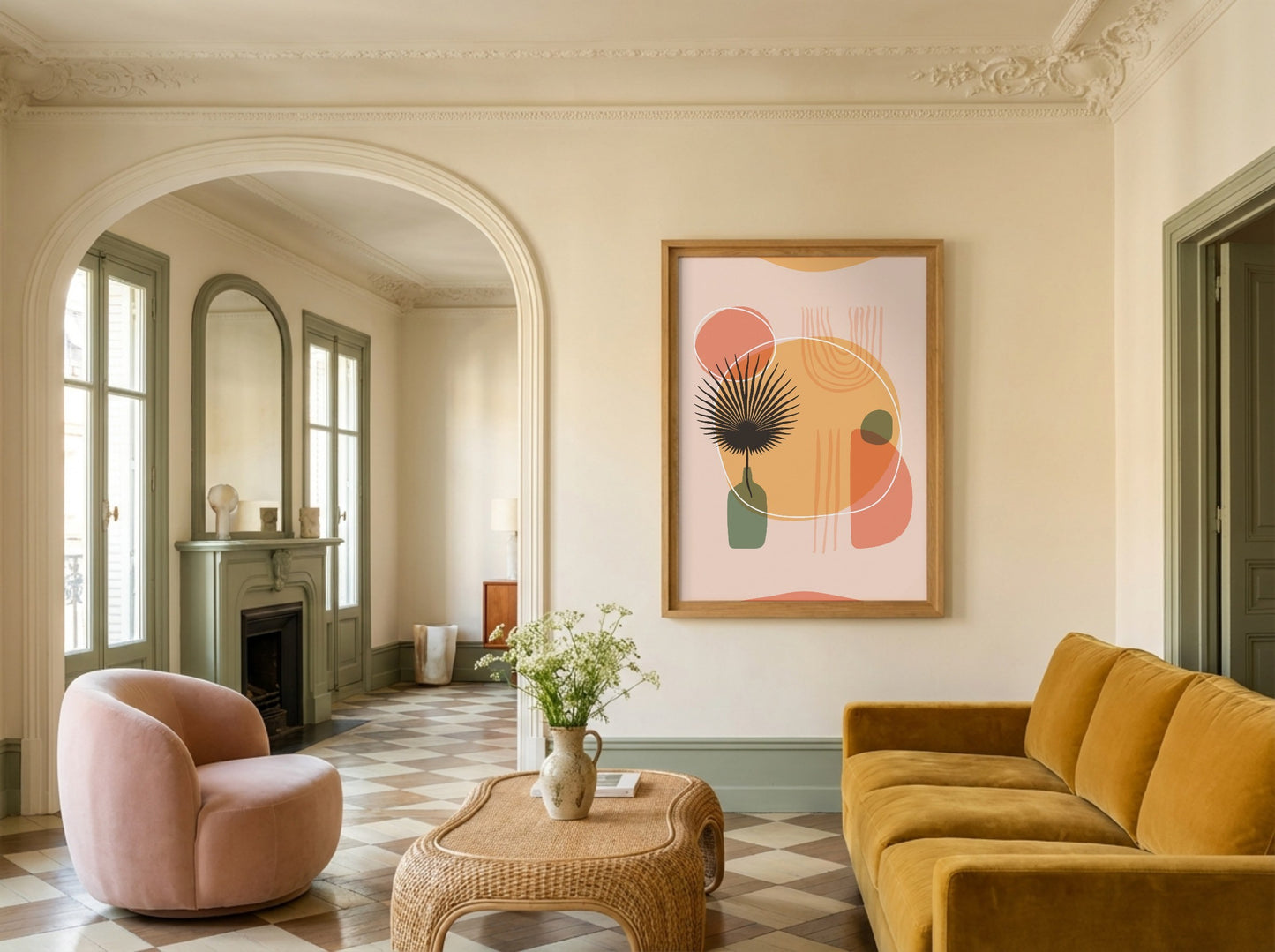 Peach Green Organic Circle Balance Poster
