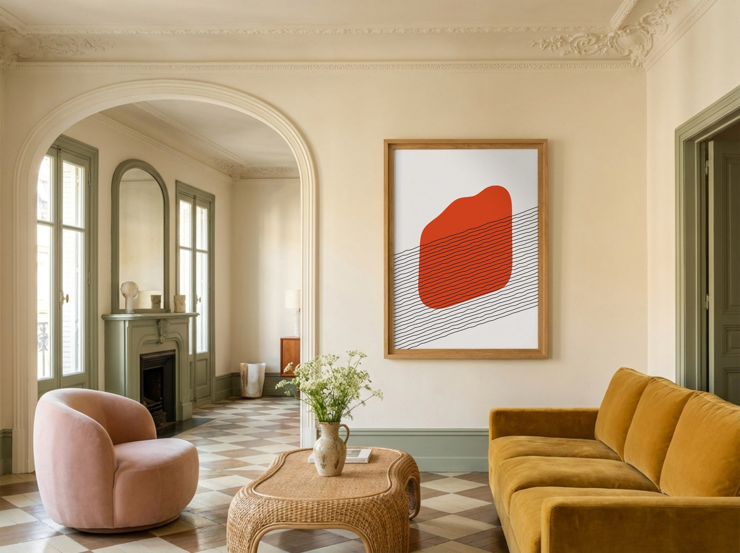 Red Grey Layered Block Abstract Poster