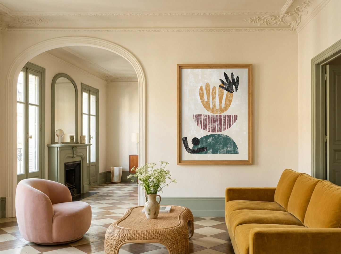 Ochre Blue Graphic Organic Forms Poster