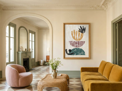 Ochre Blue Graphic Organic Forms Poster