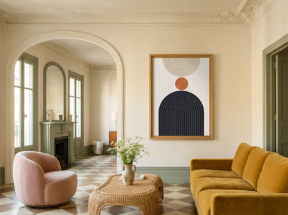 Orange Dot and Navy Arch Poster