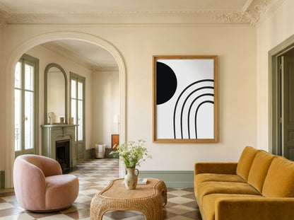 Black Rainbow Curve Abstract Poster