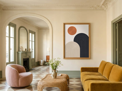 Orange Navy Twin Arches Poster